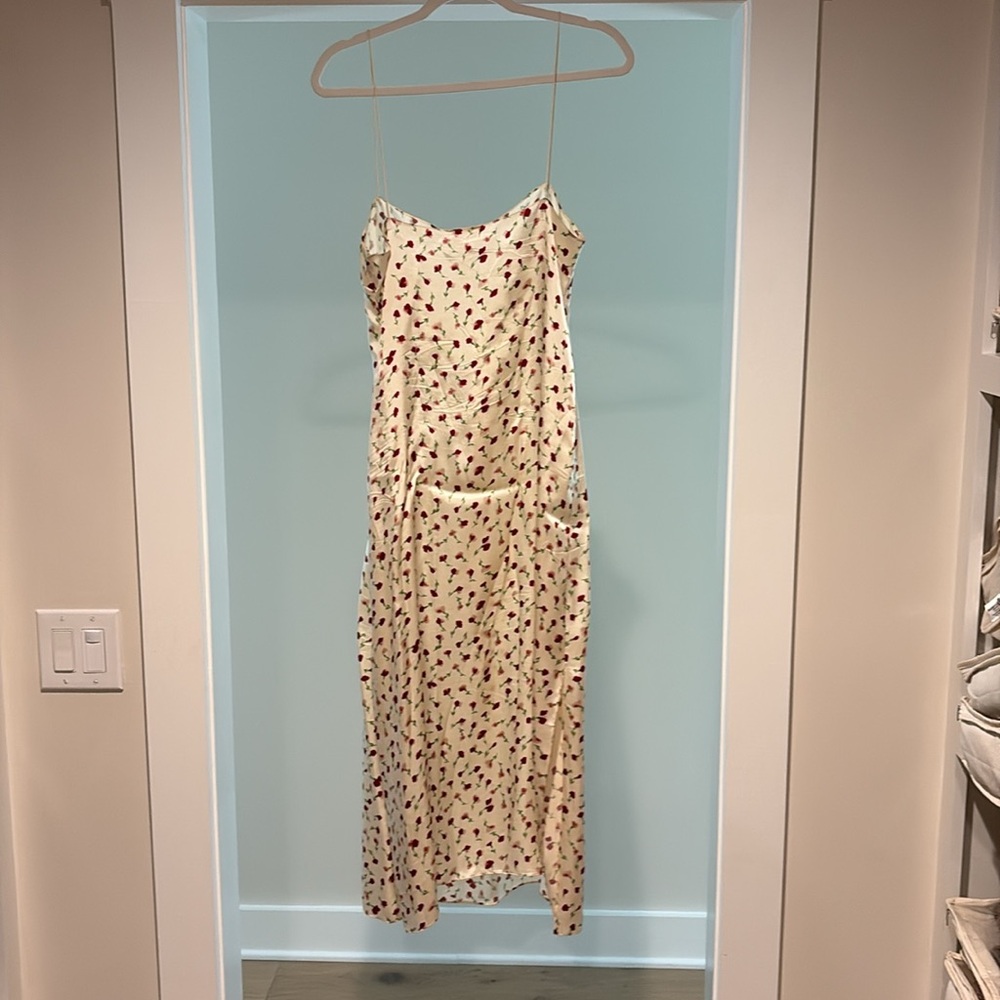 KHAITE Cream Slip Dress with Red Floral Print - Picture 10 of 10